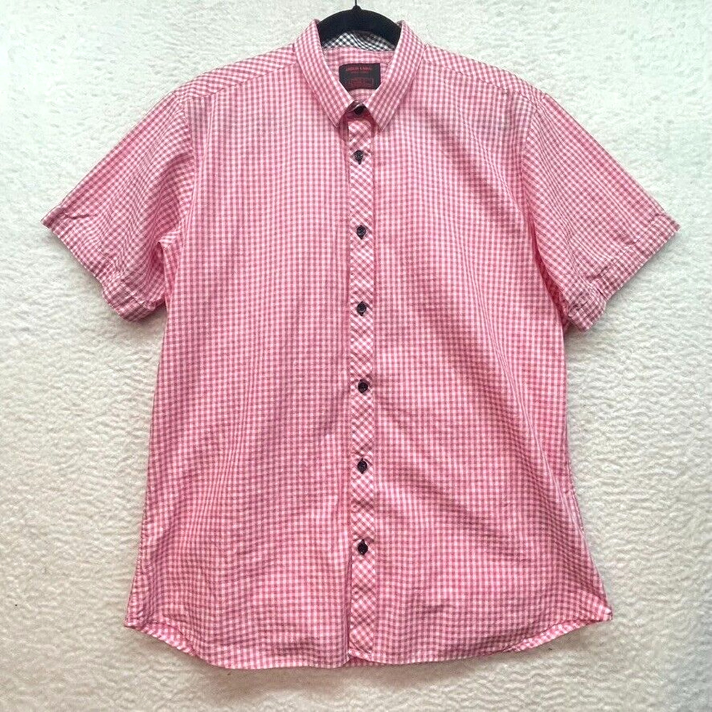 Jared Lang Shirt Mens Large Pink White Check After Hours Slim Button Down Casual